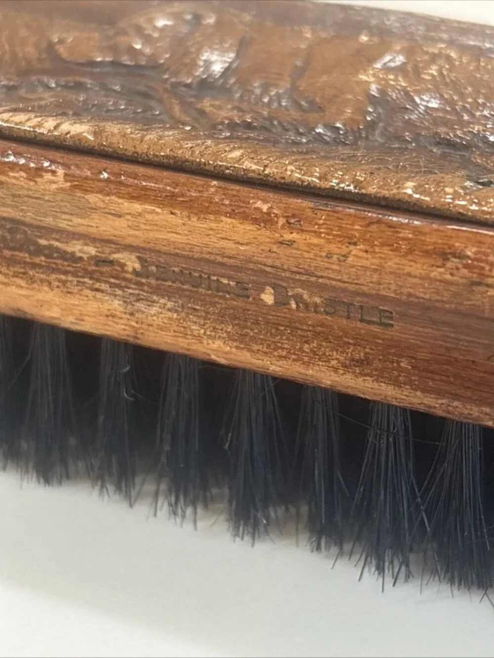 Vintage Wooden Clothes Brush Carved Duck Hunting Genuine Bristle Shoe Shine